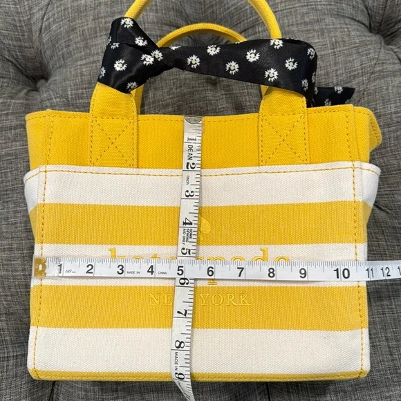 Kate Spade Bag Yellow White Striped Canvas Logo Small Tote Bag - Picture 16 of 17